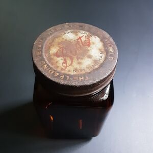Vintage Boots Chemists Square Amber Glass Apothecary Jar Empty Bottle England